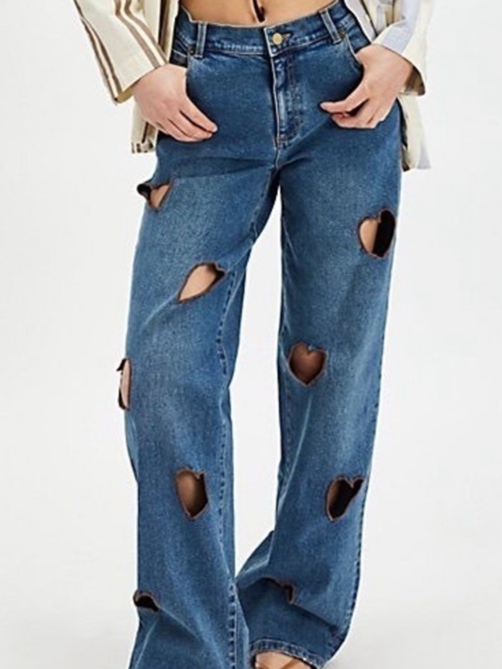 Stoned Immaculate Blue Heart Cutout Wide-Leg Jeans